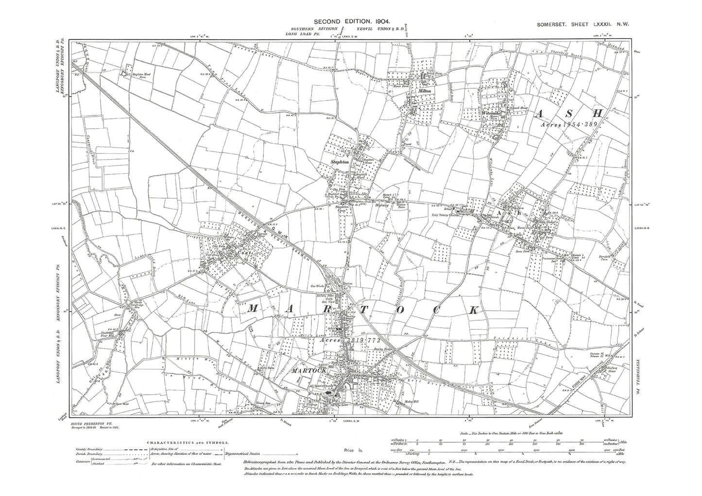 Martock, Ash, Coat, Stapleton, old map Somerset 1904: 82NW