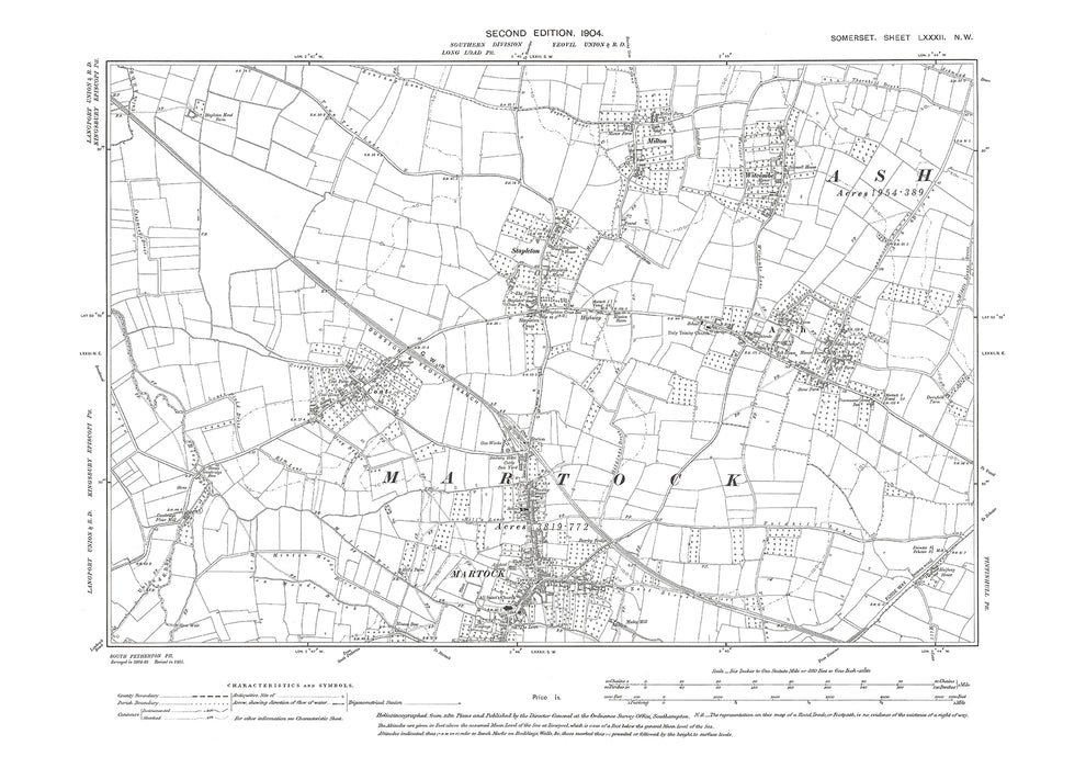 Martock, Ash, Coat, Stapleton, old map Somerset 1904 82NW Old Map