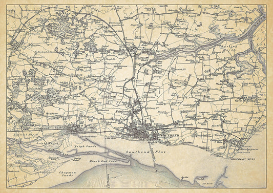 Southend in 1898, showing the town and the surrounding area