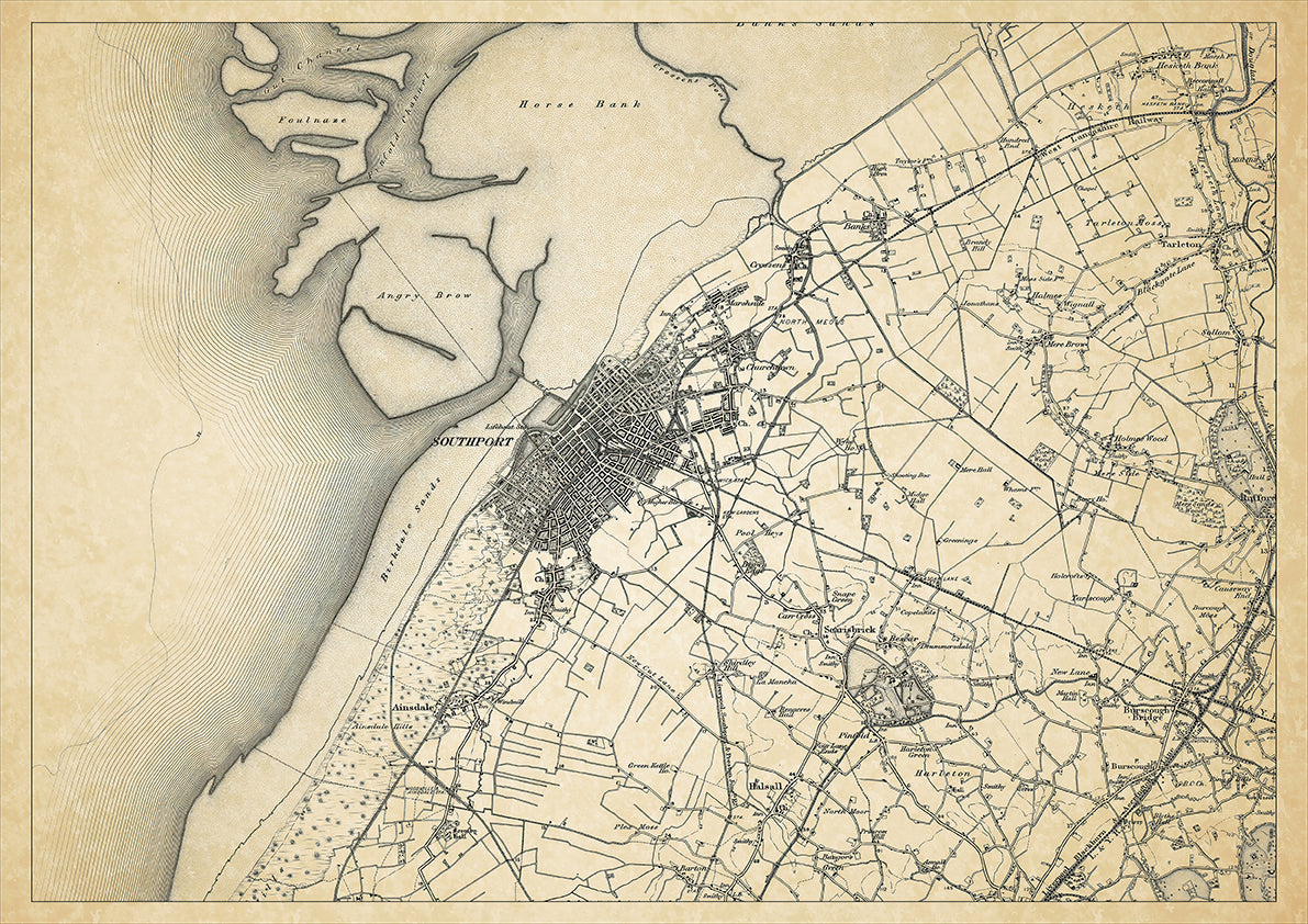 Southport in 1898, showing the town and the surrounding area