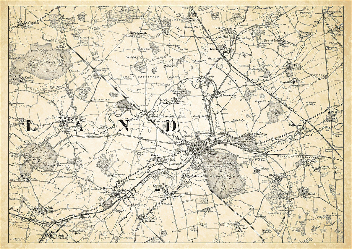 Stamford in 1898, showing the town and the surrounding area