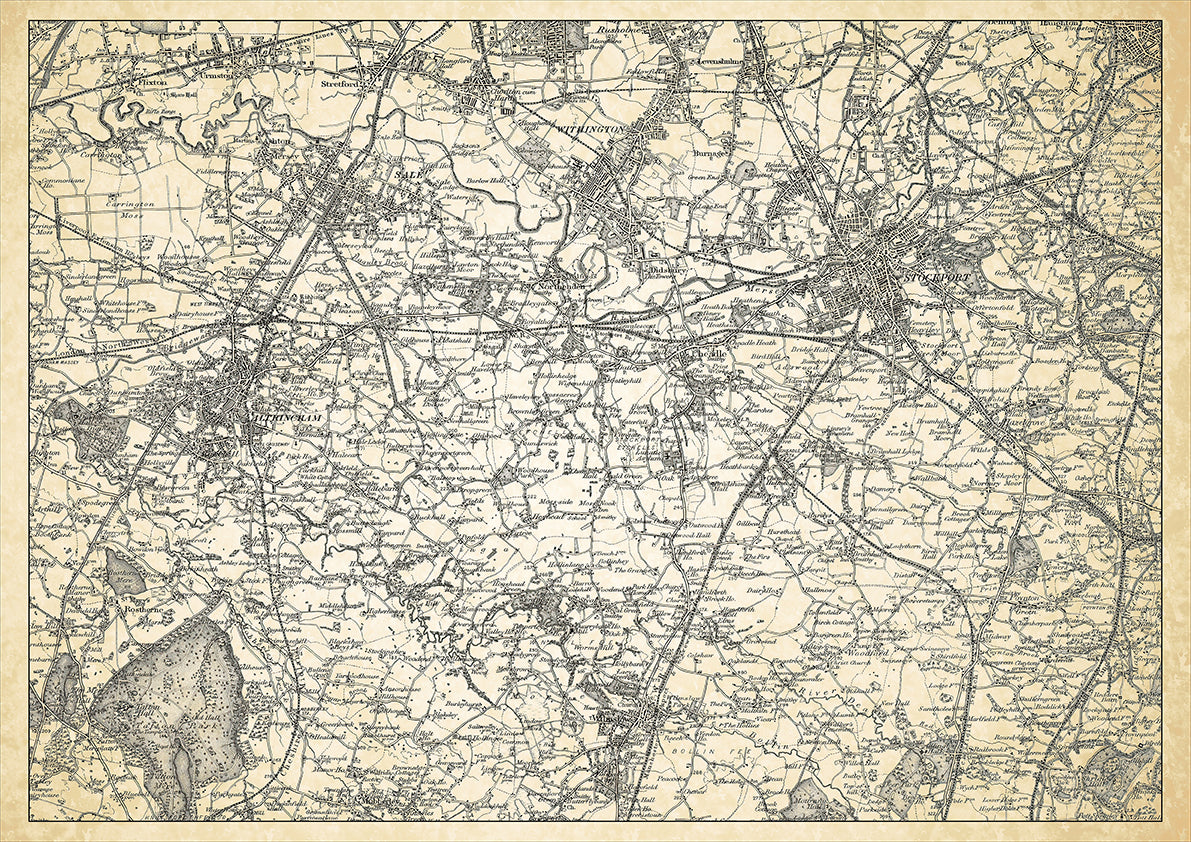 Stockport in 1898, showing the town and the surrounding area