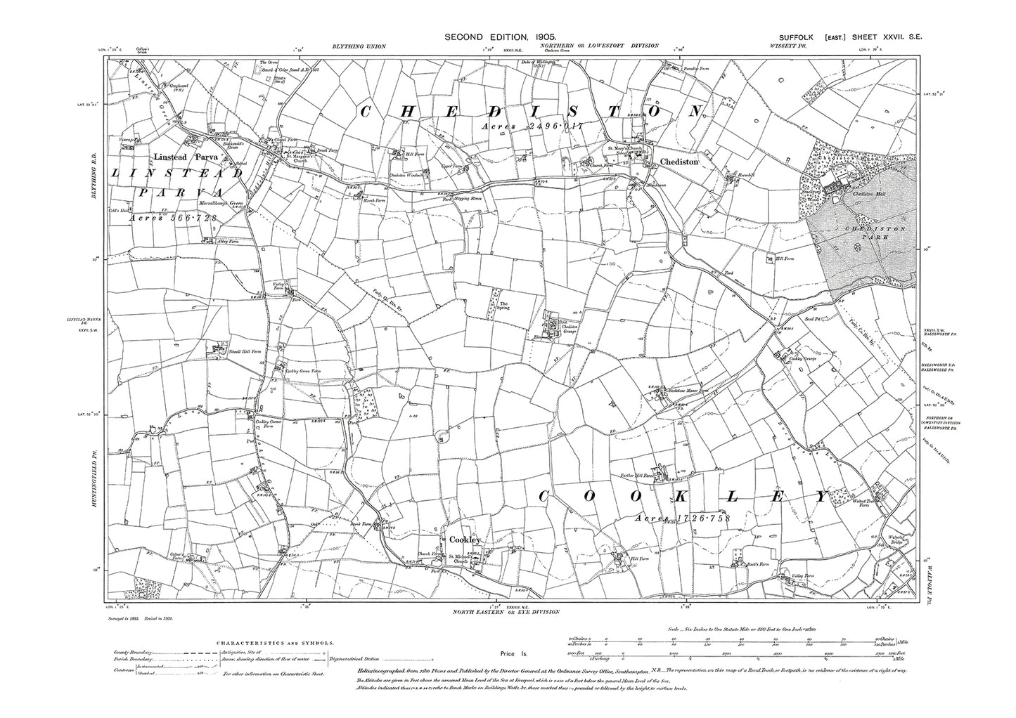 Chediston, Cookley, Linstead Parva, old map Suffolk 1905: 27SE
