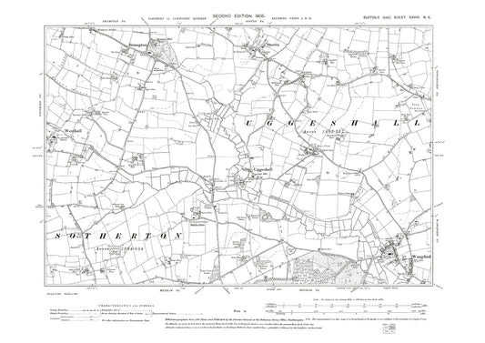 Brampton, Stoven, Wangford, Westhall, Uggeshall, old map Suffolk 1905: 28NE