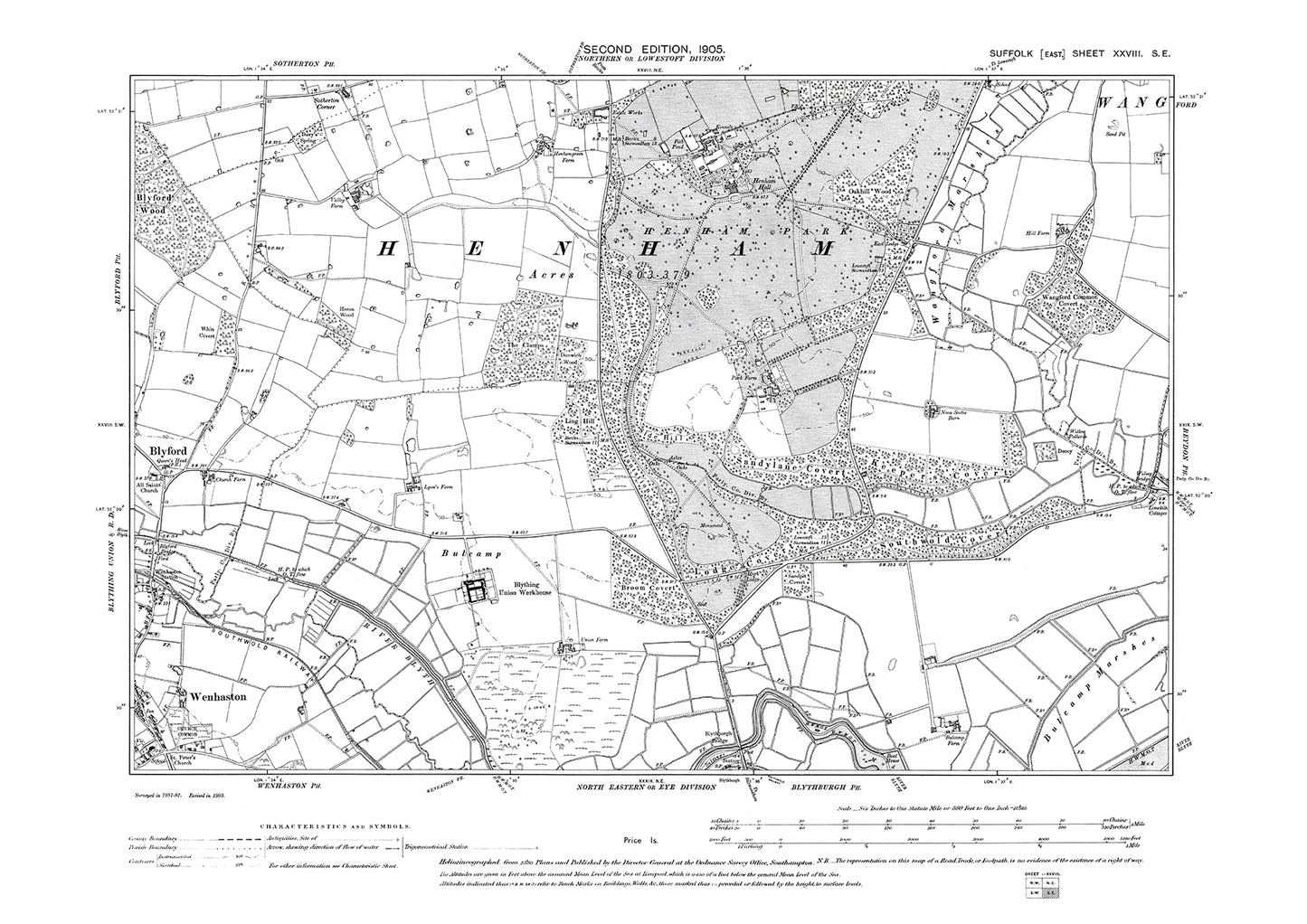 Blyford, Wenhaston, Blything Workhouse, old map Suffolk 1905: 28SE