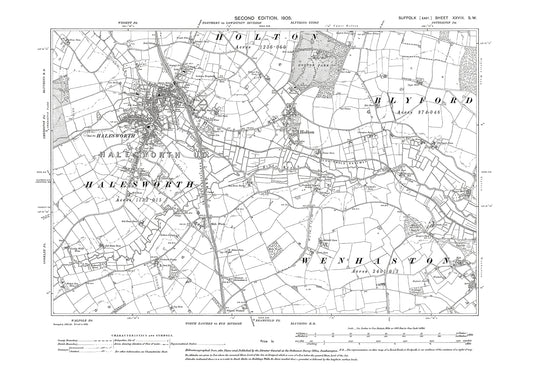Halesworth, Holton, Wenhaston (west), old map Suffolk 1905: 28SW