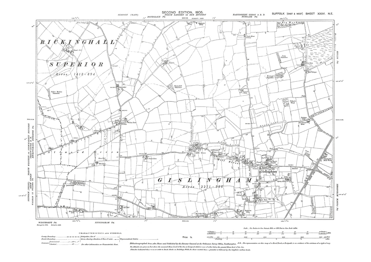 Gislingham, old map Suffolk 1905: 35NE