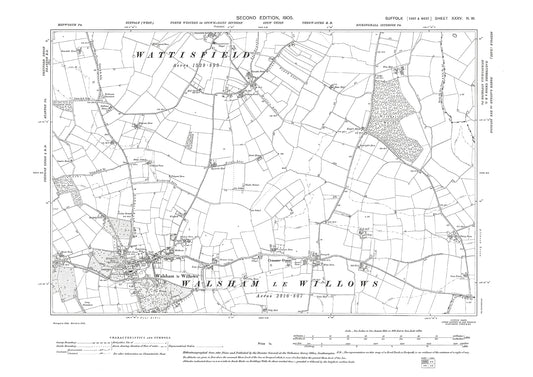 Walsham le Willows, Cranmer Green, old map Suffolk 1905: 35NW