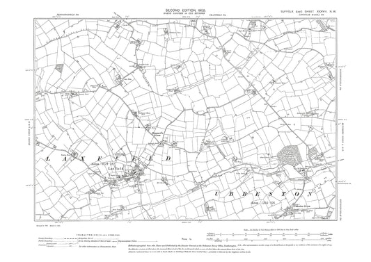 Laxfield, Banyard's Green, Ubbeston Green, old map Suffolk 1905: 38NW