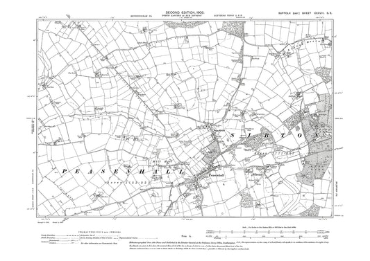 Peasenhall, Sibton, Poys Street, old map Suffolk 1905: 38SE
