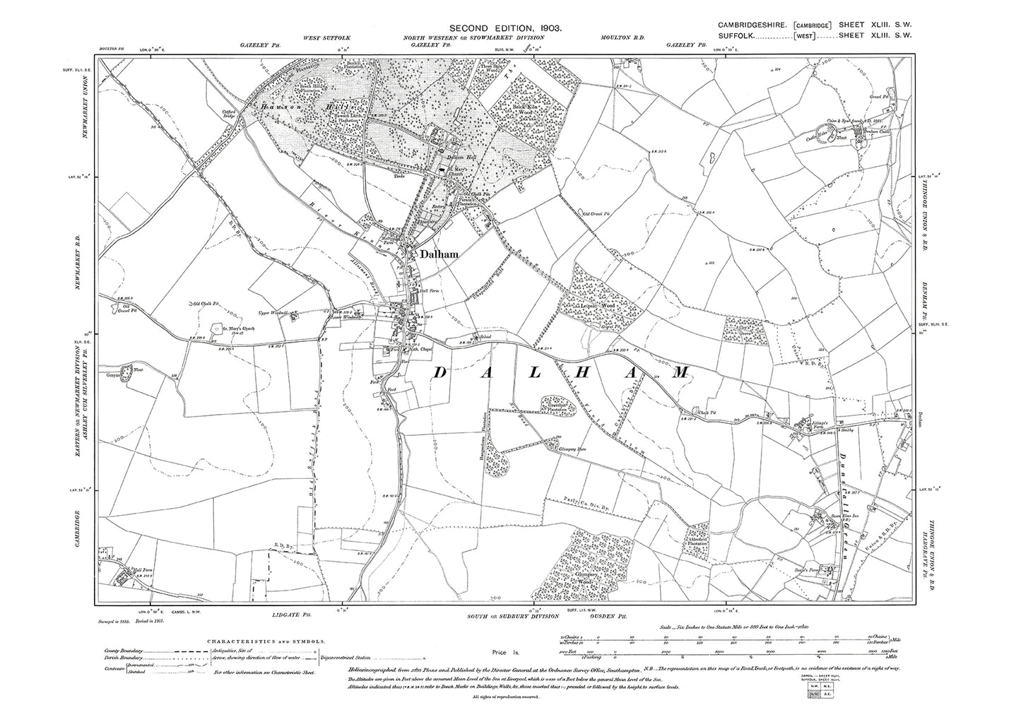 Dalham, old map Suffolk 1905: 43SW