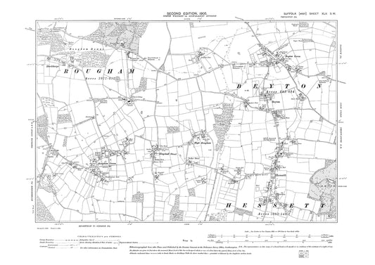 Rougham Green, Kingshall Street, old map Suffolk 1905: 45SW