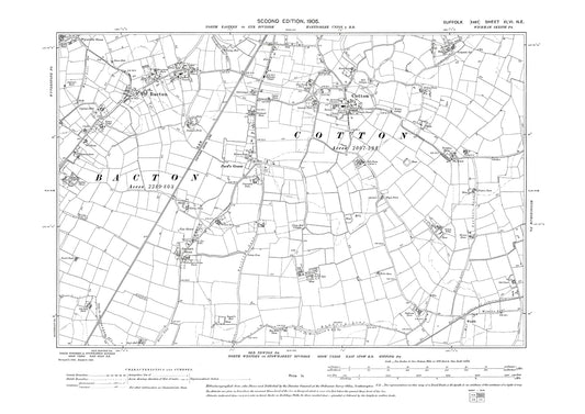 Bacton, Cotton, Ford's Green, old map Suffolk 1905: 46NE