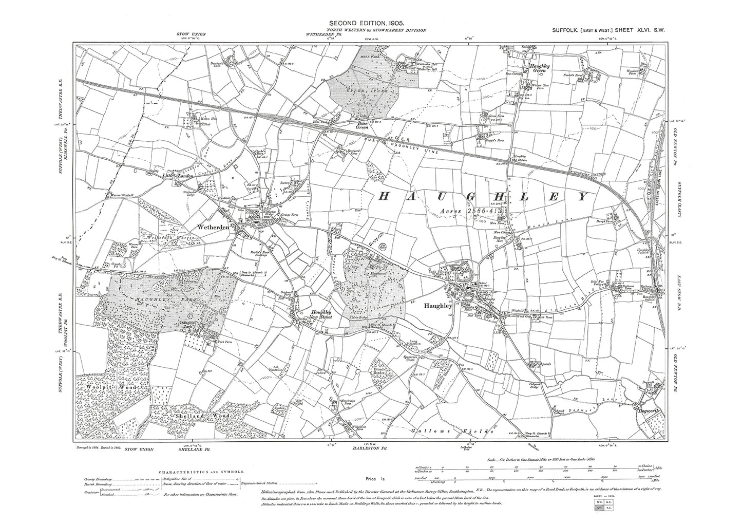 Haughley, Wetherden, Haughley Green, old map Suffolk 1905: 46SW