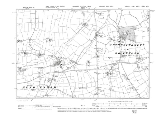 Mendlesham, Wetheringsett, Brockford Green, old map Suffolk 1905: 47NW