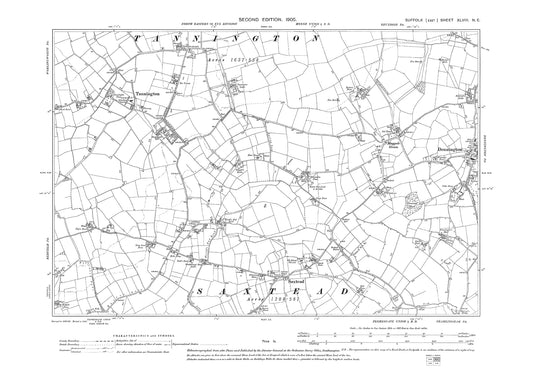 Dennington (west), Saxtead, Tannington, old map Suffolk 1905: 48NE