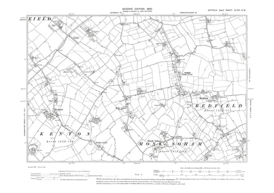 Bedfield, Monk Soham, Kenton, old map Suffolk 1905: 48NW