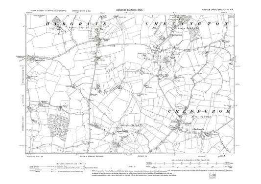 Chedburgh, Chevington, Hargrave Green, old map Suffolk 1905: 53NE
