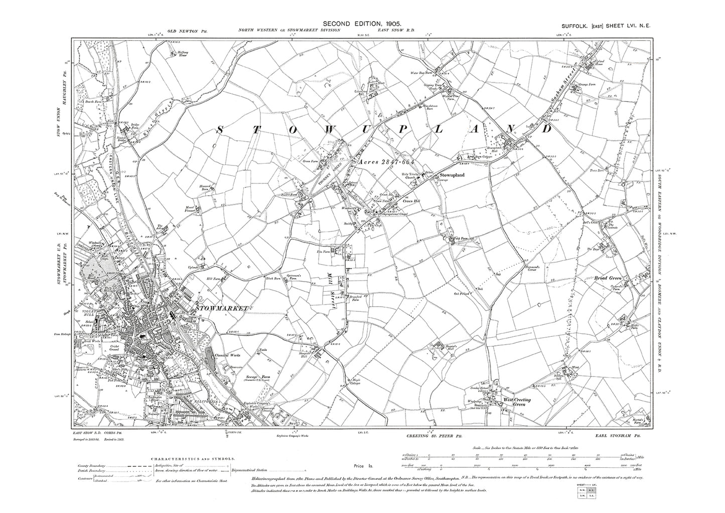 Stowmarket (north), Stowupland, Saxham Street, old map Suffolk 1905: 56NE