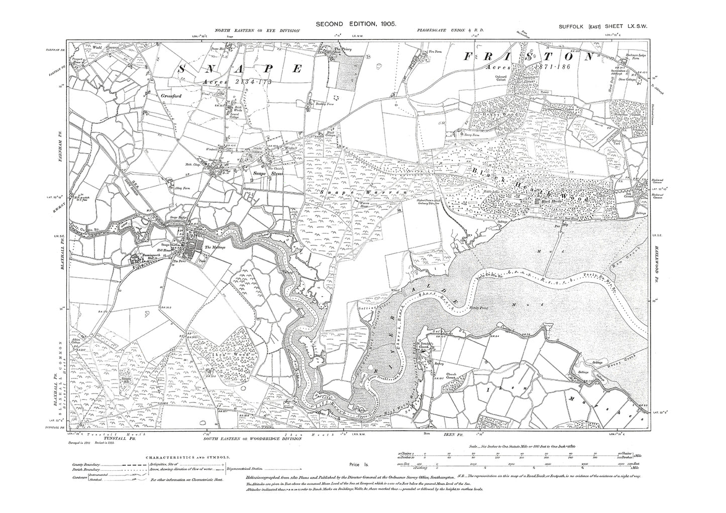 Snape Street, Snape Maltings, old map Suffolk 1905: 60SW