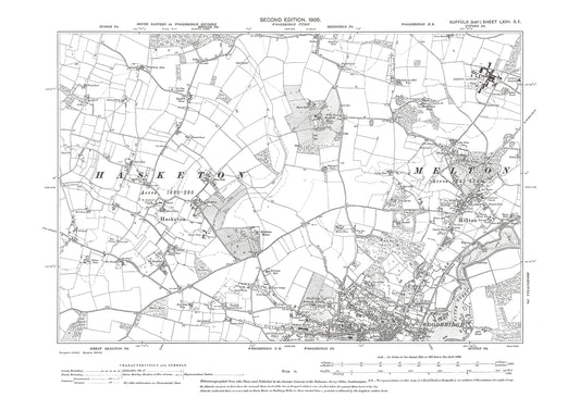 Woodbridge (north), Melton, Hasketon, old map Suffolk 1905: 67SE