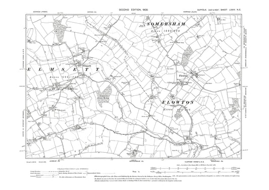 Elmsett, Flowton, old map Suffolk 1905: 74NE