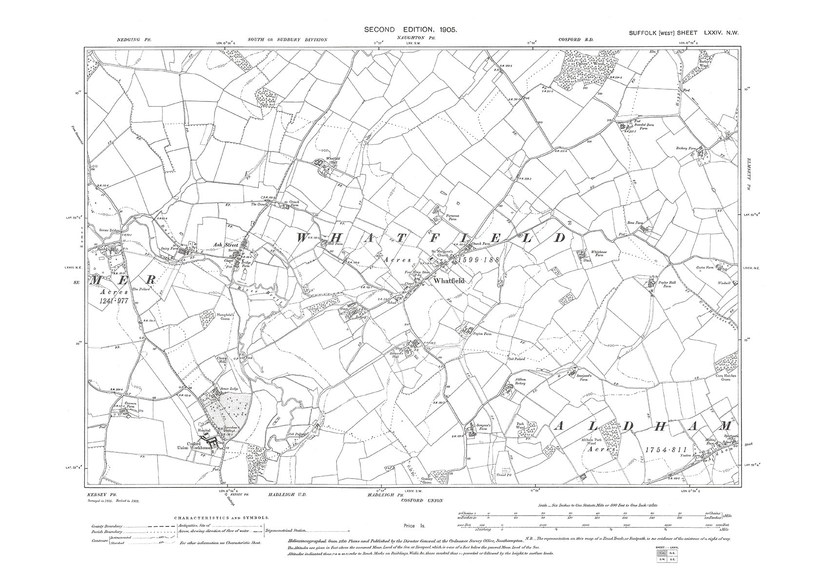 Whatfield, Ash Street, Cosford Workhouse, old map Suffolk 1905: 74NW ...