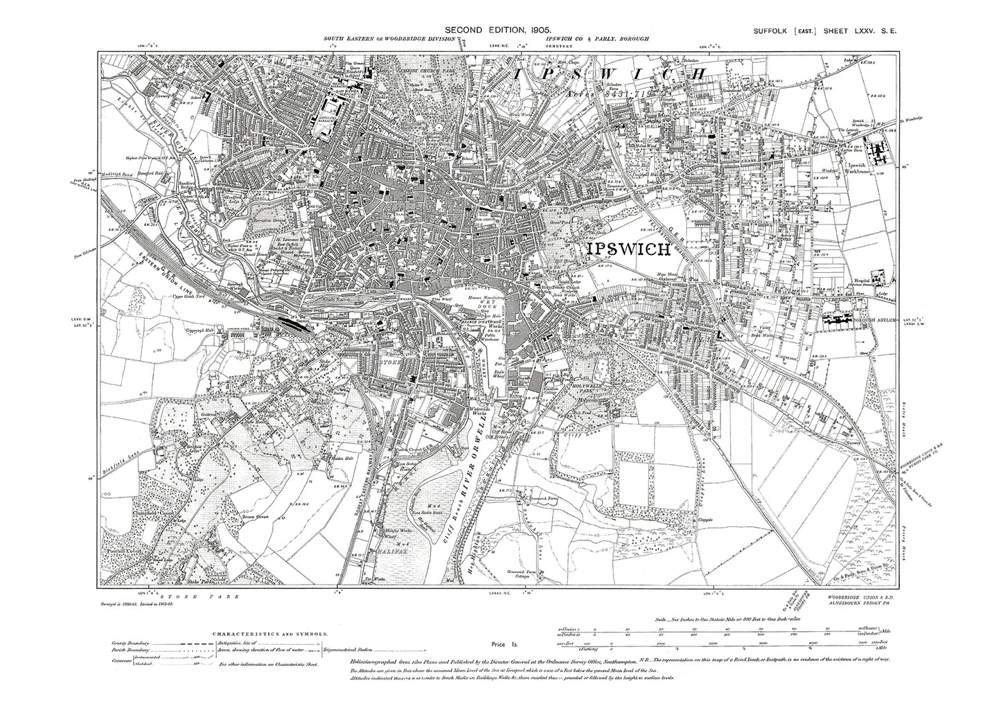 Ipswich, old map Suffolk 1905: 75SE