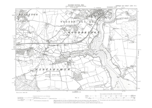 Woodbridge (south), Martlesham, old map Suffolk 1905: 76NE