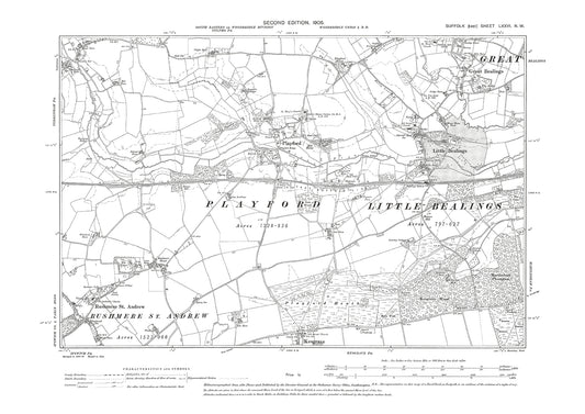 Rushmere St Andrew, Kesgrave north, old map Suffolk 1905: 76NW