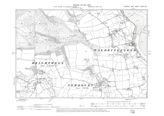 Waldringfield, Newbourn, Brightwell, old map Suffolk 1905: 76SE