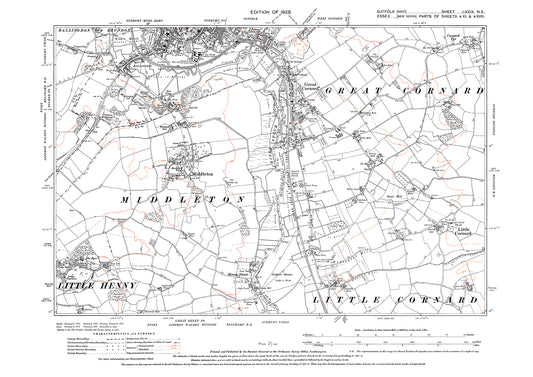 Sudbury (south), Little & Great Cornard, old map Suffolk 1928: 79NE