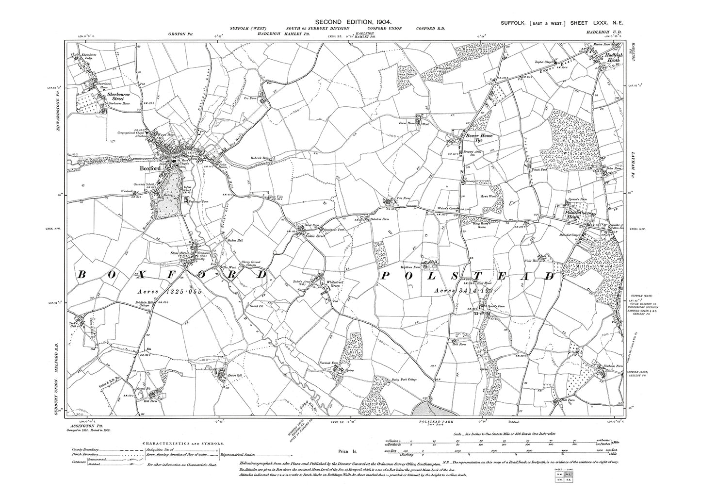 Boxford, Polstead Heath, old map Suffolk 1905: 80NE