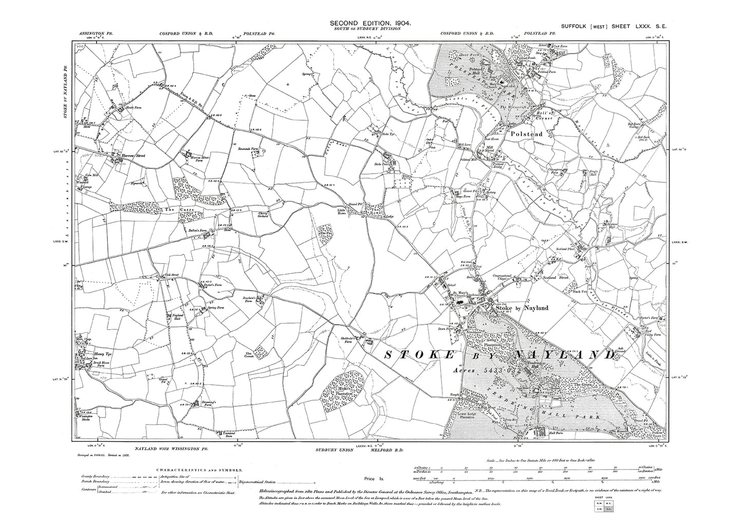 Polstead, Stoke by Nayland, old map Suffolk 1904: 80SE