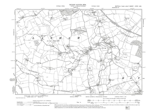 Layham, Hadleigh (south), Raydon (northwest), old map Suffolk 1904: 81NW