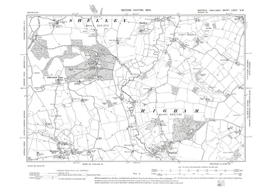 Higham, Shelley, Thorlington St, Lower Roydon, old map Suffolk 1904: 81SW