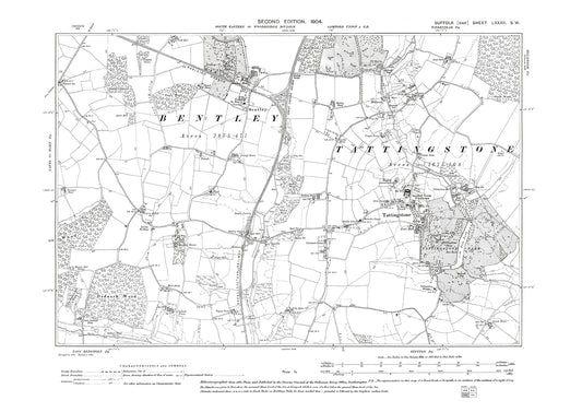 Tattingstone, Bentley, old map Suffolk 1904: 82SW