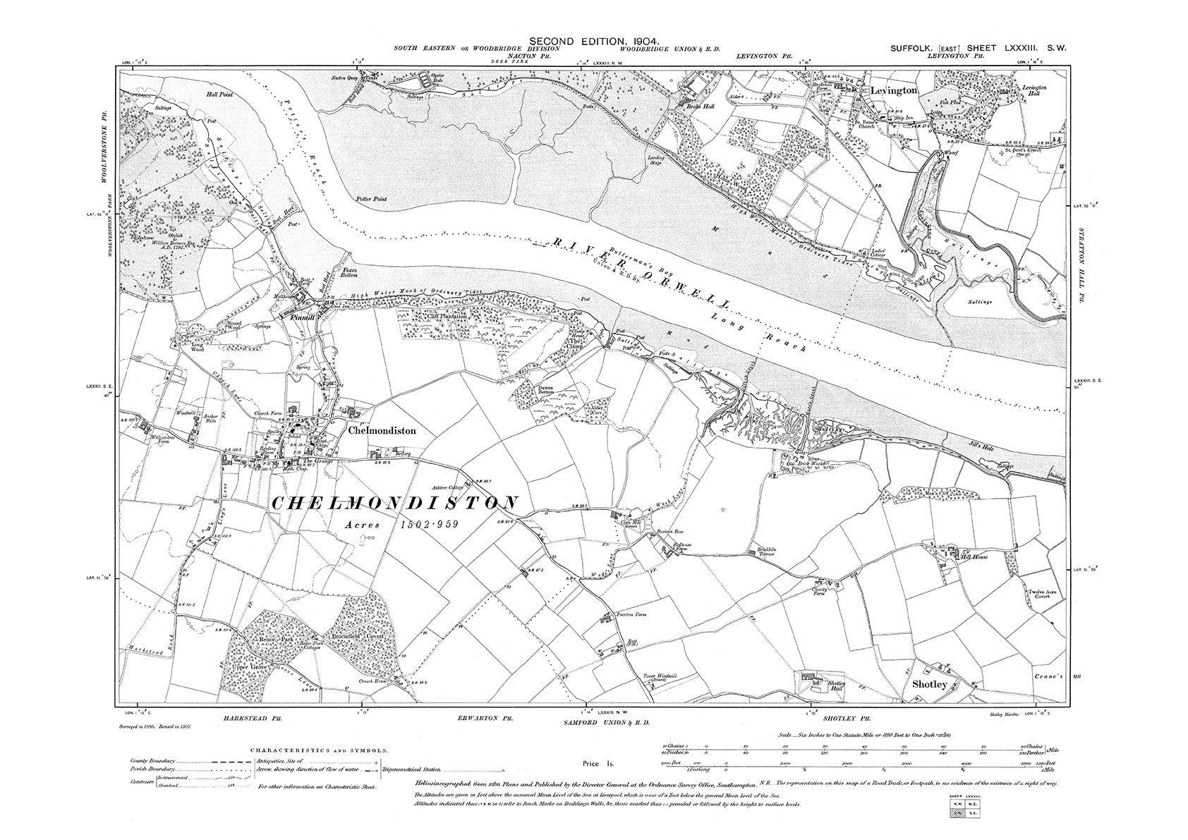 Pin Mill Map Chelmondiston, Pinmill, Levington, old map Suffolk 1904: 83SW – Old Map ...