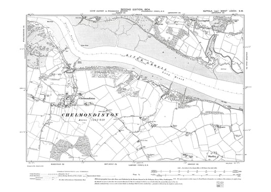 Chelmondiston, Pinmill, Levington, old map Suffolk 1904: 83SW