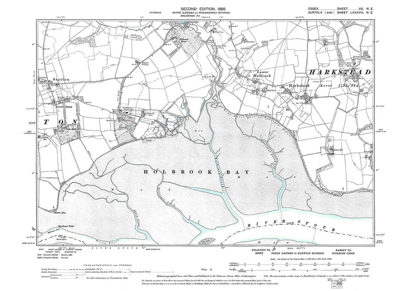 Harkstead, Stutton, old map Suffolk 1899: 88NE