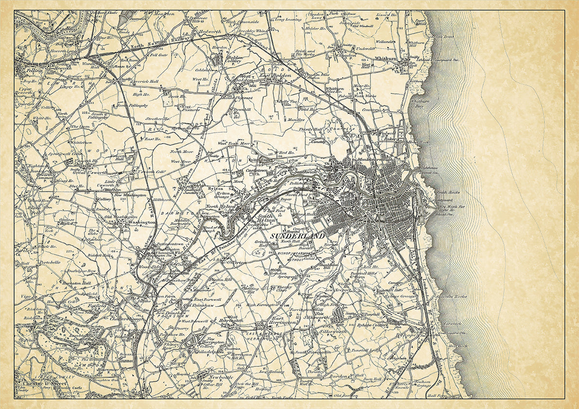 Sunderland in 1898, showing the town and the surrounding area