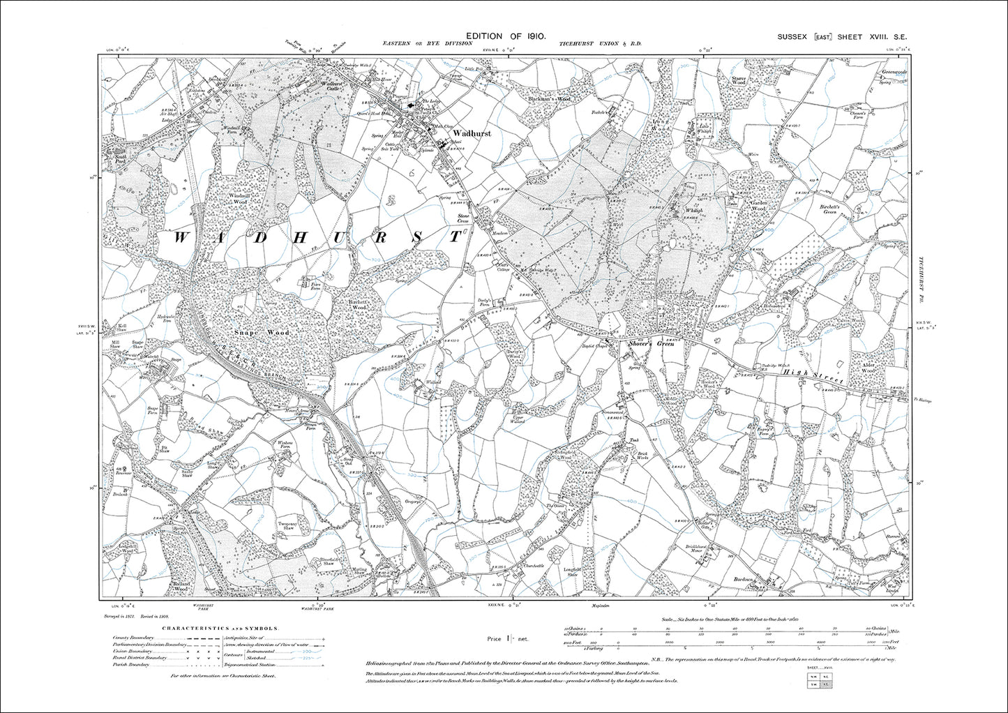 Wadhurst, Shover's Green, old map Sussex 1910: 18SE