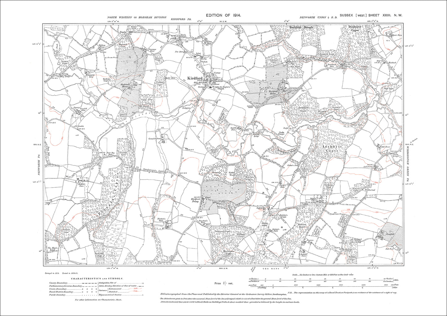 Kirdford, old map Sussex 1914: 23NW