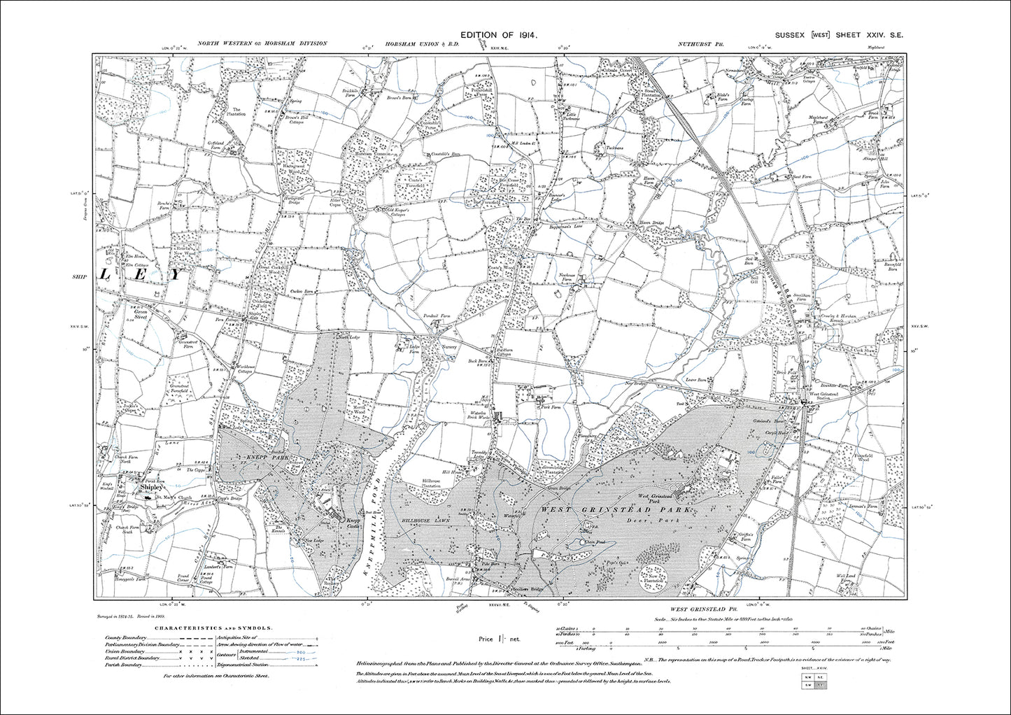 Shipley, West Grinstead (west), old map Sussex 1914: 24SE