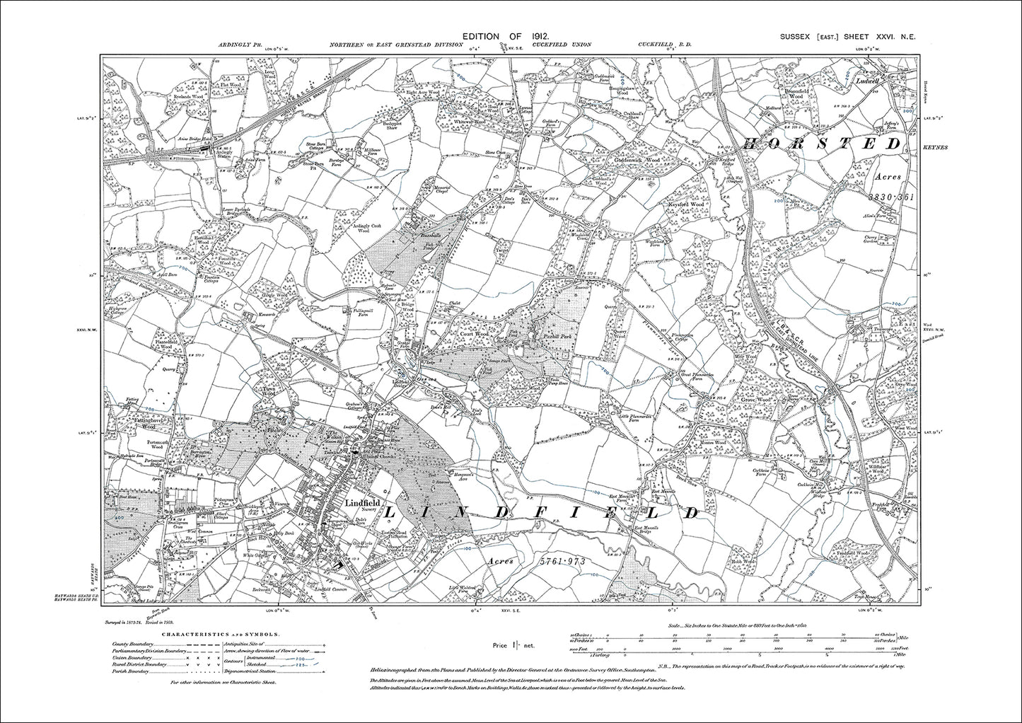 Lindfield, Horsted Keynes (west), old map Sussex 1912: 26NE