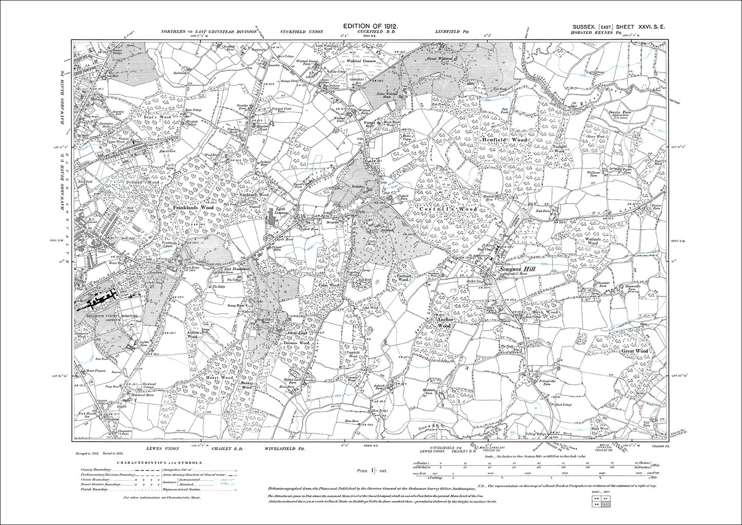 Haywards Heath (east), Scaynes Hill, Lyoth Common, old map Sussex 1912: 26SE