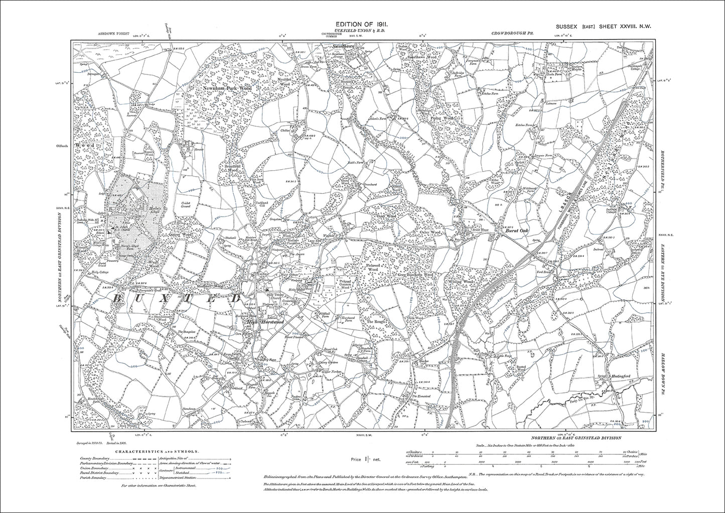 High Hurstwood, Burnt Oak, old map Sussex 1911: 28NW