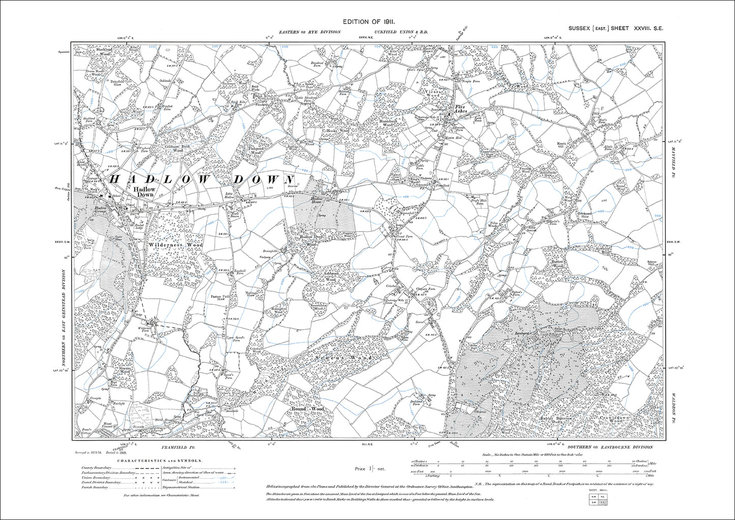 Hadlow Down, Five Ashes, old map Sussex 1911: 28SE