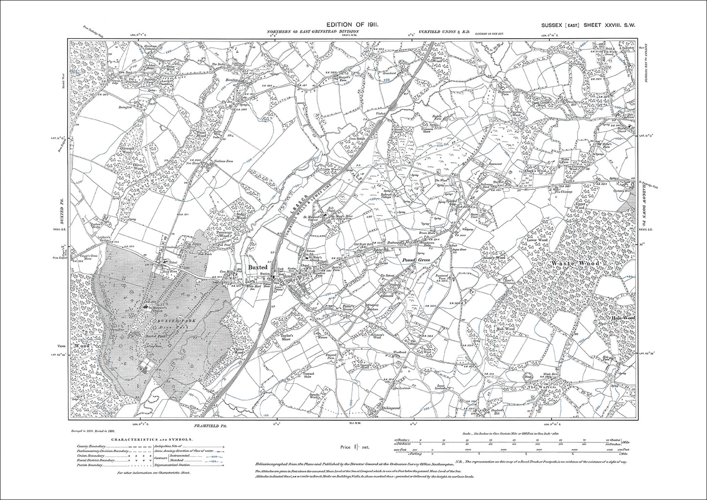 Buxted, Pound Green, old map Sussex 1911: 28SW