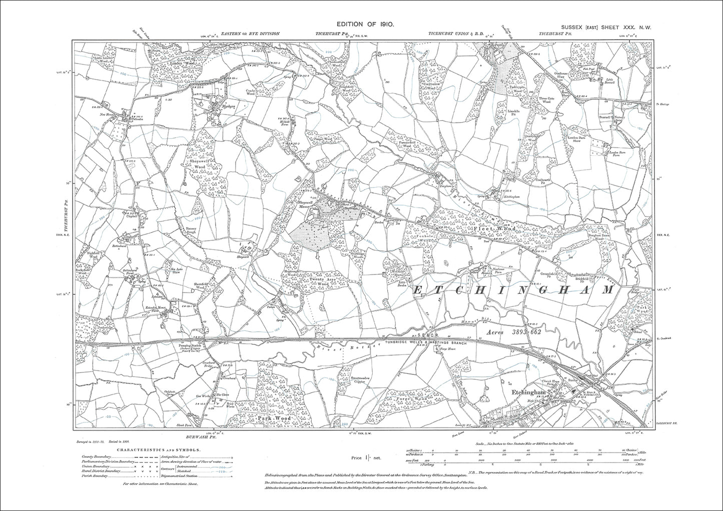 Etchingham, old map Sussex 1910: 30NW